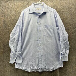 Ermenegildo Zegna Dress Shirt Mens 41/16 Blue Check Long Sleeve Spread Collar